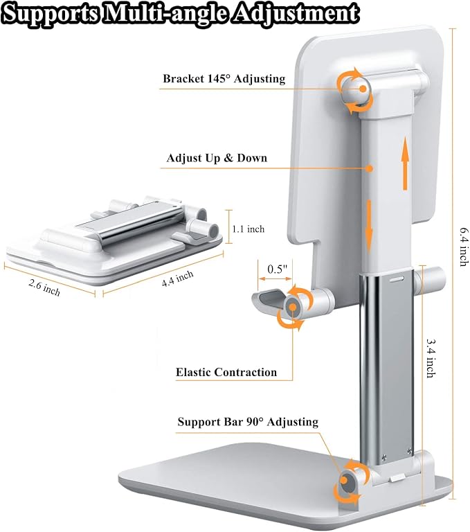 2 Pcs Cell Phone Stand, Adjustable Angle Height Phone Stand for Desk, Fully Foldable/Portable Phone Holder, Compatible for iPhone 16/15/14/13/12/Smartphones