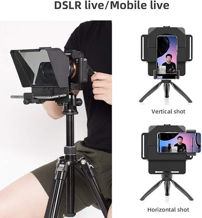 AMBITFUL Teleprompter 7.5'' with Tabletop Tripod for Smartphone and DSLR Camera, Adjustable Phone Clip & Camera Adapting Ring, for Live Streaming, Interviews(Mini Teleprompter Only)