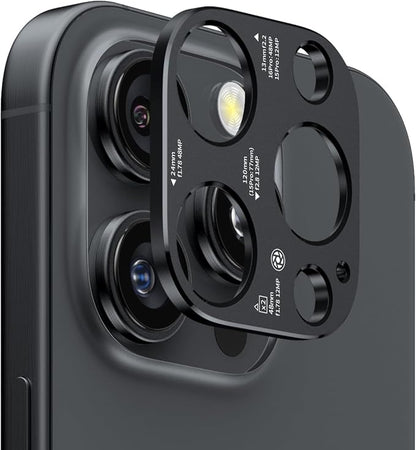 Laser-Etched Aluminum Camera lens Protector for iPhone 16 Pro/Max - [2025 Inspired Camera Design] for iPhone 14/15/16 Pro & Pro Max Series (No Glass Lens Coverage), 2 pack, Black