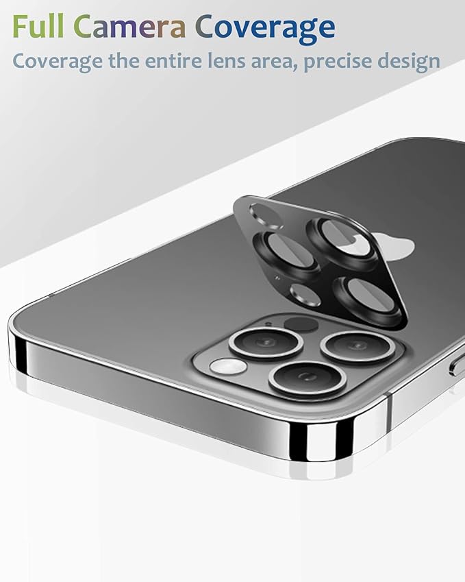 Compatible for iPhone 14 Pro/iPhone 14 Pro Max Camera Lens Protector Metal 9H Tempered Glass Camera Cover Support LIDAR Scanner, Anti-Explosion (Black)
