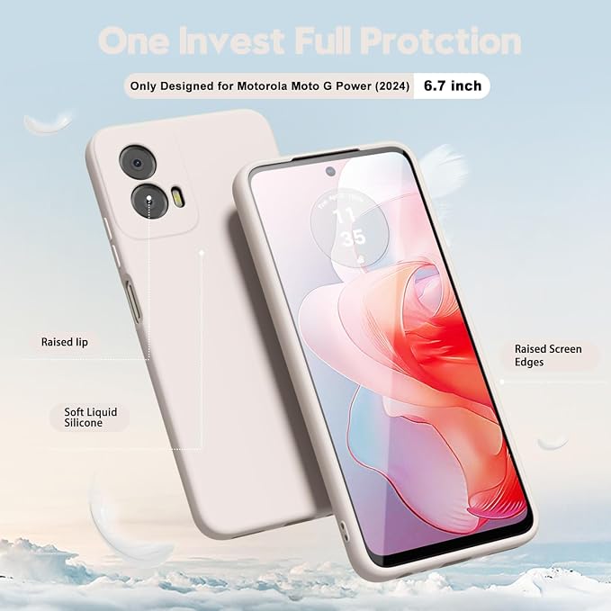 oakxco for Motorola Moto G Power 5G 2024 Phone Case Liquid Silicone, Thin Slim Soft Rubber Gel TPU Plain Simple Cover for Women Girl Cute, Matte Solid Color, Beige Stone Cream