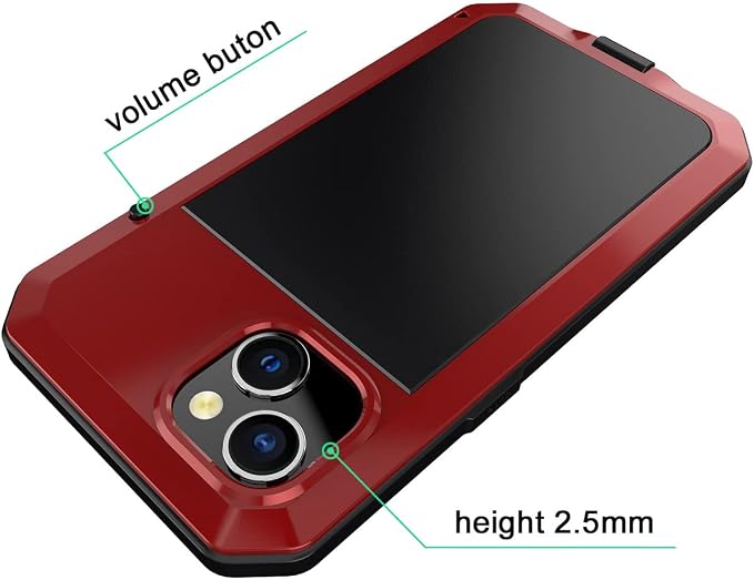 Marrkey for iPhone 14 Case, 360 Full Body Protective Cover Heavy Duty Shockproof Tough Armour Aluminum Alloy Metal Case with Silicone Built-in Screen Protector for Apple iPhone 14 6.1 Inch - Red