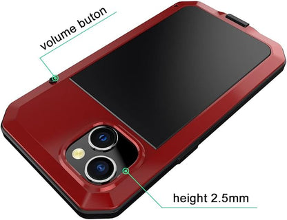 Marrkey for iPhone 14 Case, 360 Full Body Protective Cover Heavy Duty Shockproof Tough Armour Aluminum Alloy Metal Case with Silicone Built-in Screen Protector for Apple iPhone 14 6.1 Inch - Red