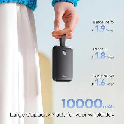 iWALK Magnetic Power Bank 10000mAh, 30W Wireless Portable Charger with Fast Charging USB-C Cable,Qi2 Certified 15W Battery Pack with LED Display for iPhone 17/16/16 Pro/15/14/13 Series, Samsung Galaxy