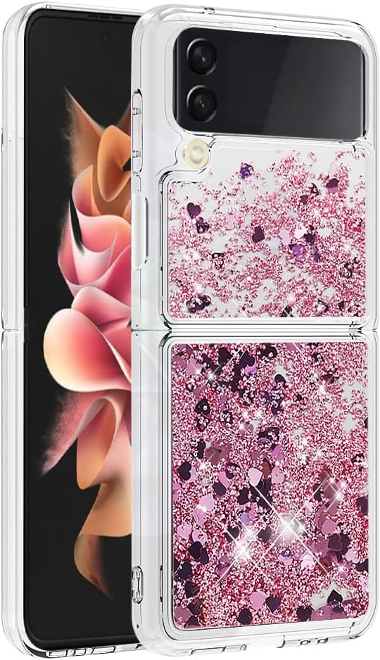 Sparkly Liquid Case Compatible with Samsung Z Flip 4 5G, Bling Floating Flexible Scratch Resistant Rubber Soft Silicone Phone Case Waterfall Transparent Cover Compatible with Samsung Galaxy Z Flip 4