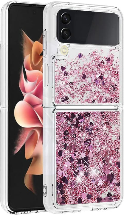 Sparkly Liquid Case Compatible with Samsung Z Flip 4 5G, Bling Floating Flexible Scratch Resistant Rubber Soft Silicone Phone Case Waterfall Transparent Cover Compatible with Samsung Galaxy Z Flip 4