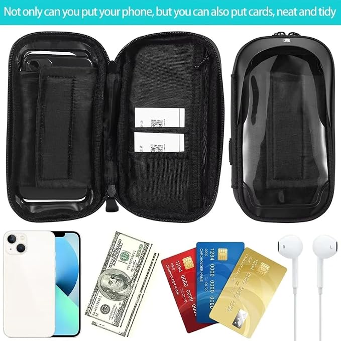 Bike Frame Bag Waterproof Bicycle Phone Holder Pouch Smartphone Mount 360° Rotatable Touchscreen Zipper Handlebar Bag Sun Visor Rain Cover Motorbike Scooter Scooty