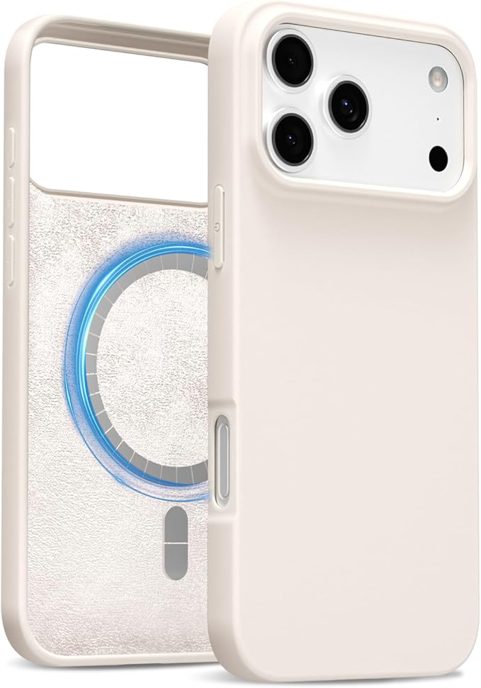 for iPhone 17 Pro Case Silicone Compatible with Magsafe Case, Ultra Slim Thin Magnetic Phone Cases Mag Safe, Cute Soft Rubber Gel TPU Matte Wireless Charging Cover for Women, Beige Stone Cream
