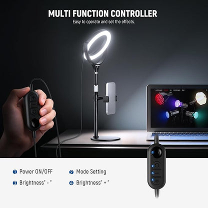 NEEWER Basics 7" Desk Ring Light with Stand/Phone Holder Compatible with iPhone, 10W CRI95+ Bi Color LED Selfie Light for TikTok Recording Laptop Webcam Zoom Video Conference Lighting Makeup, RL7B