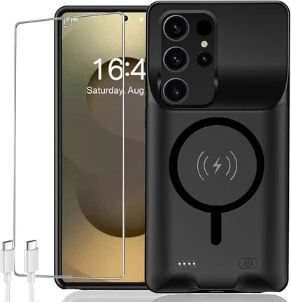 Battery Case for Galaxy S25 Ultra, Enhanced 12000mAh Slim Portable Protective Charging Case Backup Power Bank Battery Pack Compatible with Galaxy S25 Ultra 6.9 inch Extended Charger Cover-Black
