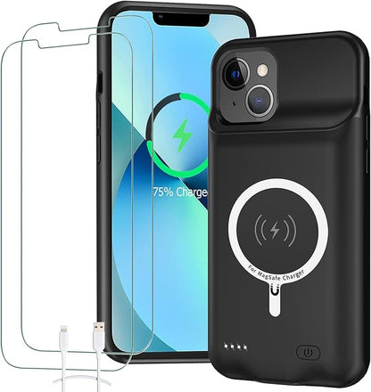Battery Case for iPhone 13, Full Encircle 10000mAh High Capacity Rechargeable Portable Charger Case Extended Battery Pack Compatible with iPhone 13 (6.1 inch) Wireless Charging Case with Carplay-Black
