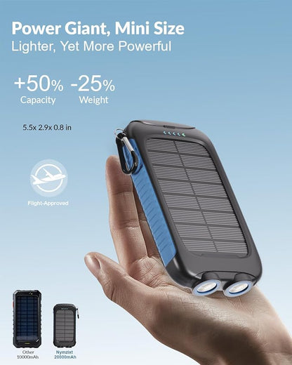 Solar Power Bank 20000mAh Portable Charger 15W Fast Charging with USB-A USB-C Ports Battery Bank Compatible with iPhone, Waterproof, Emergency LED Flashlights for Camping, Hiking Blue | 3 Ports Fast Charging External Battery Pack with USB C for Phones ...
