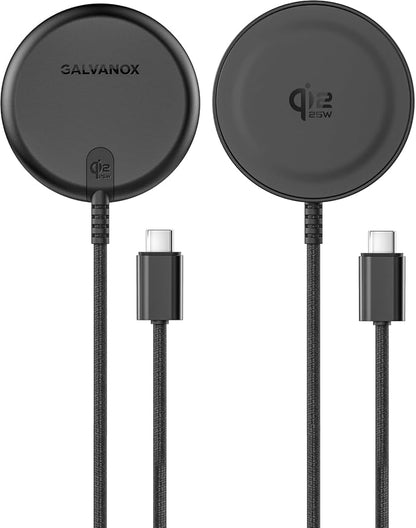 Galvanox Qi2.2 Certified 25W Magnetic Wireless Charger for Samsung (2-Pack), Fast Charging 2.0 for Galaxy S25, S26 Ultra, Android and iPhone Models, Compatible with MagSafe, Black (6Ft)