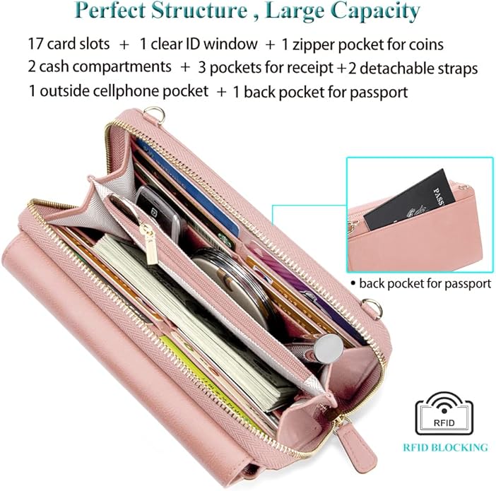 Peacocktion Crossbody Bags for Women RFID Wristlet Wallets Travel Vegan Leather Small Clutch Purses with Phone Pocket Zipper