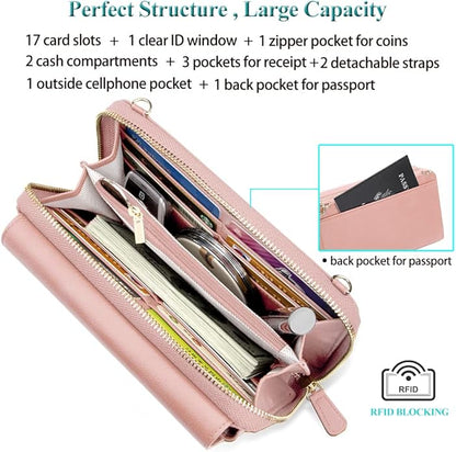 Peacocktion Crossbody Bags for Women RFID Wristlet Wallets Travel Vegan Leather Small Clutch Purses with Phone Pocket Zipper