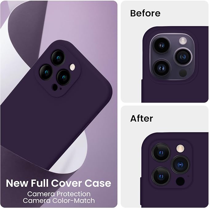FireNova Designed for iPhone 14 Pro Max Case, Silicone Upgraded [Camera Protection] Case with [2 Screen Protectors], Soft Anti-Scratch Microfiber Lining Inside, 6.7 inch, Purple