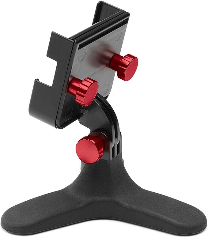 WeatherTech DeskFone Two View Universal Phone Holder for Flat Surfaces, Office, Kitchen, Nightstand - Red Metal Knobs