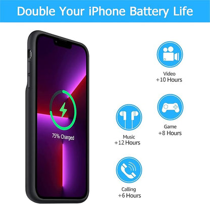 Battery Case for iPhone 13 Pro, 10000mAh Enhanced Portable Protective Smart Qi Wireless Charger Case Battery Pack with CarPlay Wireless Charging Compatible for iPhone 13 Pro (6.1 inch) - Black