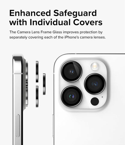 Ringke Camera Lens Frame Glass [Individual Lens Covers] Compatible with iPhone 15 Pro Camera Lens Protector, Tempered Glass Covers and Aluminum Alloy Frames - Black