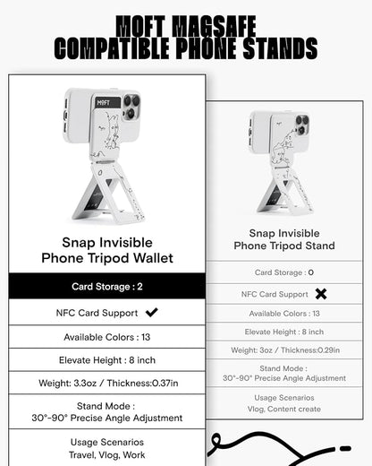 MOFT Phone Tripod Wallet x Shantell Martin for iPhone, Mulit-Angles, Lightweight & Portable Phone Stand, MOVAS Vegan Leather Phone Wallet, Strong Magnets, NFC Card Holder, Misty Cove (with Card Slot)