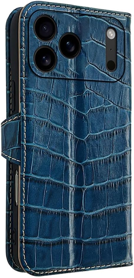 Genuine Leather Case for iPhone 17/17 Pro/17 Air/17 Pro Max, Crocodile Pattern Wallet Flip Cover with Card Holder Kickstand Case,17pro max,Red