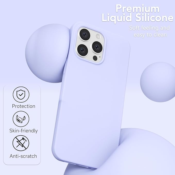 for iPhone 15 Pro Case Silicone Compatible with Magsafe Case, Ultra Slim Thin Magnetic Phone Cases Mag Safe, Cute Soft Rubber Gel Matte Plain Wireless Charging Cover for Women, Purple Lavender