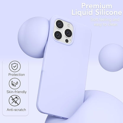 for iPhone 15 Pro Case Silicone Compatible with Magsafe Case, Ultra Slim Thin Magnetic Phone Cases Mag Safe, Cute Soft Rubber Gel Matte Plain Wireless Charging Cover for Women, Purple Lavender