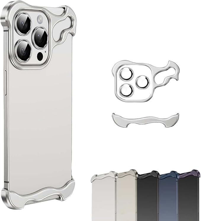 Alloy Armor Bumper Case for iPhone, Minimalist Unique Titanium Alloyarmor Premium Frameless Case, for iPhone 16/15/14/13/12 Promax (14promax,Silver)