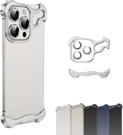 Alloy Armor Bumper Case for iPhone, Minimalist Unique Titanium Alloyarmor Premium Frameless Case, for iPhone 16/15/14/13/12 Promax (14plus,Silver)