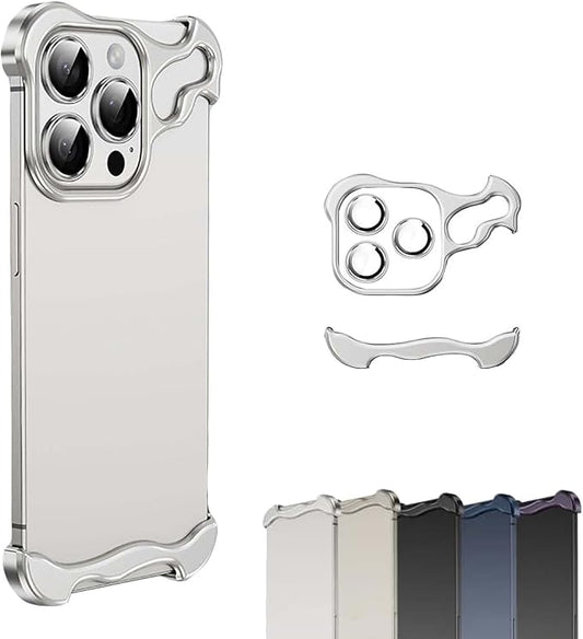 Alloy Armor Bumper Case for iPhone, Minimalist Unique Titanium Alloyarmor Premium Frameless Case, for iPhone 16/15/14/13/12 Promax (12,Silver)