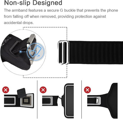 JEMACHE Running Armband for iPhone 17 16 15 14 13 Pro Max/Plus, Samsung Galaxy S26 S25 S24 Ultra/Plus, G Buckle Workouts Phone Arm Band Bag (Black, S)