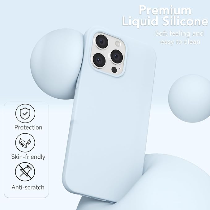for iPhone 15 Pro Max Case Silicone Compatible with Magsafe Case, Ultra Slim Thin Magnetic Phone Cases Mag Safe, Cute Soft Rubber Gel Matte Plain Wireless Charging Cover for Women, Light Blue