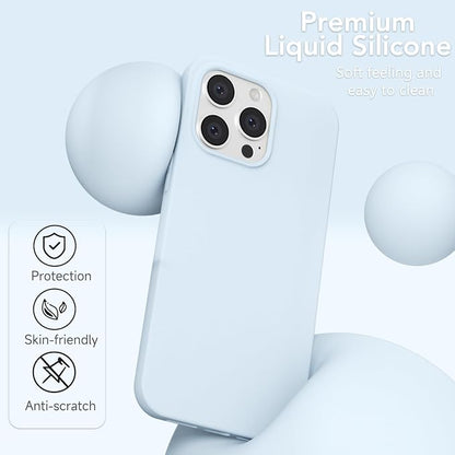 for iPhone 14 Pro Case Silicone Compatible with Magsafe Case, Ultra Slim Thin Magnetic Phone Cases Mag Safe, Cute Soft Rubber Gel TPU Matte Plain Wireless Charging Cover for Women, Light Blue