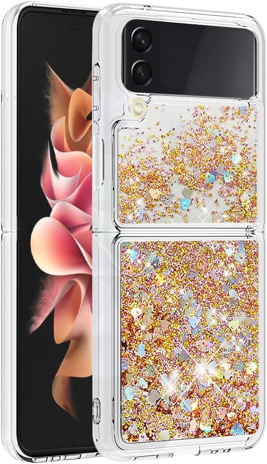 Galaxy Z Flip 4 Silicone Glitter Case, Girls Women Bling Liquid Floating Sparkle Quicksand Protective Shockproof TPU Waterfall Gel Clear Phone Cover Back Bumper Compatible with Samsung Z Flip 4 5G