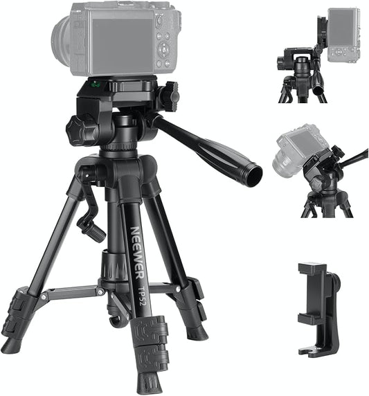 NEEWER Entry Level Version Mini Desk Phone Tripod Compatible with iPhone for Video Recording, Small Compact Table Top DSLR Camera Camcorder Webcam Stand, 3 Way Pan Tilt Head & Cell Phone Holder, TP52