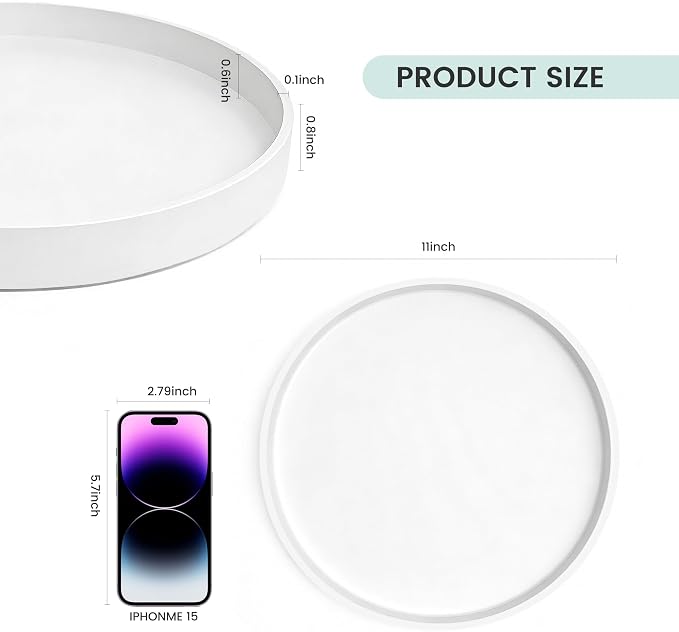 2 Pack 11" Bathroom and Vanity Tray, ABS Bathroom Counter Organizer, Coffee Table Decor for Perfume, Candles, Keys &More. Kitchen Countertop Organizer, Decorative Tray Soap Holder, White