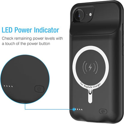 Battery Case for iPhone 16e/17e, 10000mAh Portable Protective Wireless Charging Case Support Carplay Compatible with iPhone 16e /17e (6.1 inches) Rechargeable Extended Battery Charger Cover (Black)