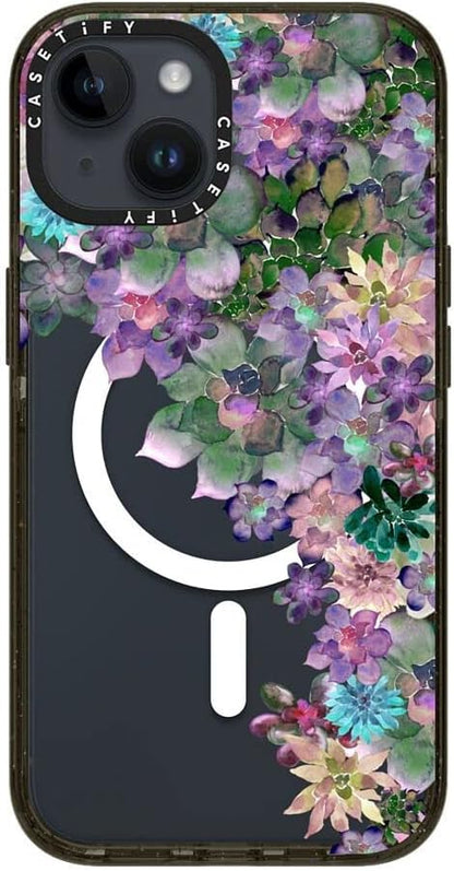 CASETiFY Impact iPhone 14 Case [4X Military Grade Drop Tested / 8.2ft Drop Protection/Compatible with Magsafe] - My Succulent Garden by Monika Strigel - Glossy Black