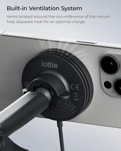 iOttie Velox Qi2 Mini 15W Wireless Charger Car Mount - Dash & Windshield Car Phone Holder - MagSafe Compatible iPhone Mount for Qi2 Smartphones (iPhone12 13 14 15 16 and 17) - Car Charger Included