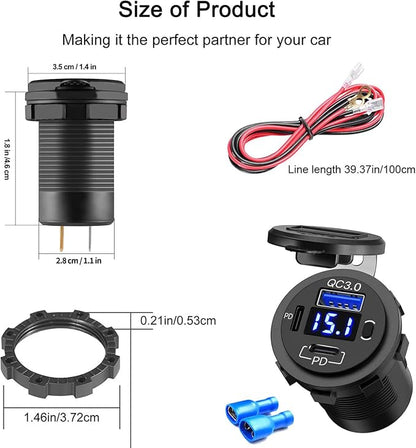 Zennova, 5 Pack USB C Charging Adapter, 58W 12v Outlet with PD USB C & QC 3.0 Ports, Waterproof, Voltmeter, Power Switch for Car, Golf Cart, Boat, Marine, Bus, Truck, RV, Motorcycle