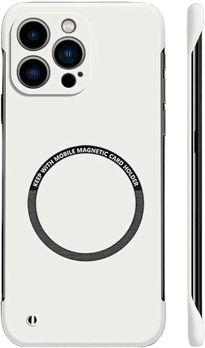 Ultra Thin Hard Pc Magnetic Frameless Case, Compatible with Magsafe and Wireless Charging, for iPhone 16/15/14/13/12/11ProMax (White,for iPhone 15Pro)