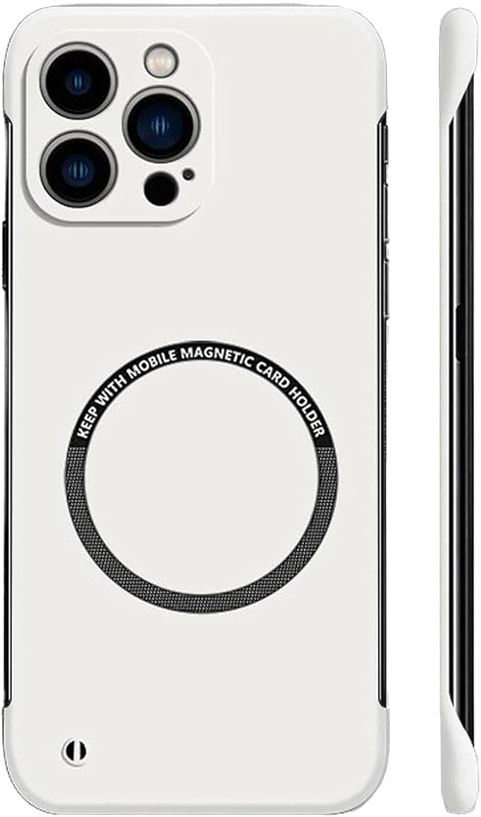 Ultra Thin Hard Pc Magnetic Frameless Case, Compatible with Magsafe and Wireless Charging, for iPhone 16/15/14/13/12/11ProMax (White,for iPhone 11Pro)