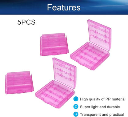 Heyiarbeit AA/AAA Battery Organizer Box PP Battery Storage Case Battery Holder Storage for Carrying Battery Rose Red 5Pcs