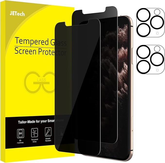 JETech Privacy Screen Protector for iPhone 11 Pro 5.8-Inch with Camera Lens Protector, Anti Spy Tempered Glass Film, 2-Pack Each