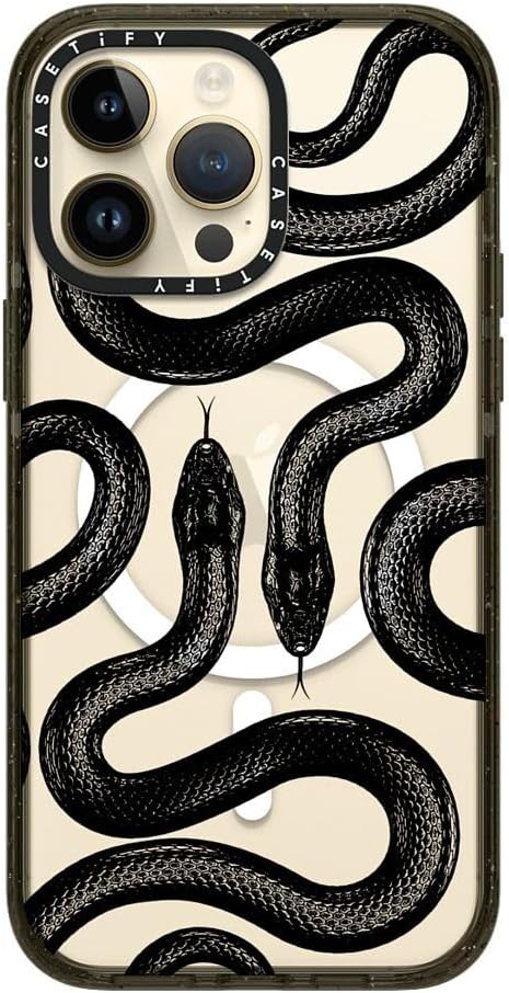 CASETiFY Impact iPhone 14 Pro Max Case [4X Military Grade Drop Tested / 8.2ft Drop Protection/Compatible with Magsafe] - Black Kingsnake - Glossy Black