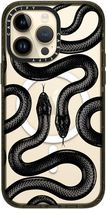 CASETiFY Impact iPhone 14 Pro Max Case [4X Military Grade Drop Tested / 8.2ft Drop Protection/Compatible with Magsafe] - Black Kingsnake - Glossy Black