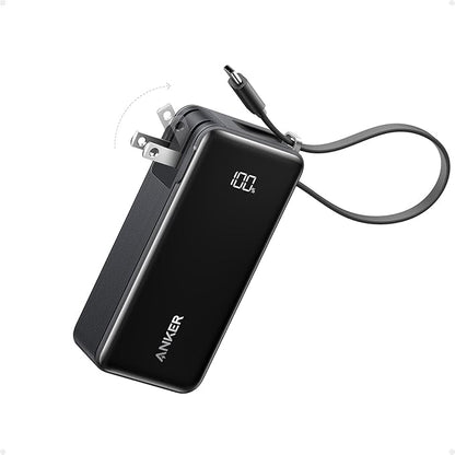 Anker Nano 3-in-1 Portable iPhone Charger, 10,000mAh Power Bank with Built-in USB-C Cable and Foldable Wall Plug, 30W Max Battery Pack, Travel Essentials for iPhone 17/16/15 Series, Galaxy, MacBook