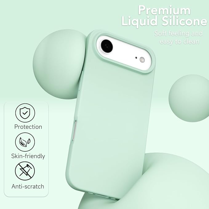 for iPhone 17 Air Case Silicone Compatible with Magsafe Case, Ultra Slim Thin Magnetic Phone Cases Mag Safe, Cute Soft Rubber Gel TPU Matte Plain Wireless Charging Cover for Women, Mint Green
