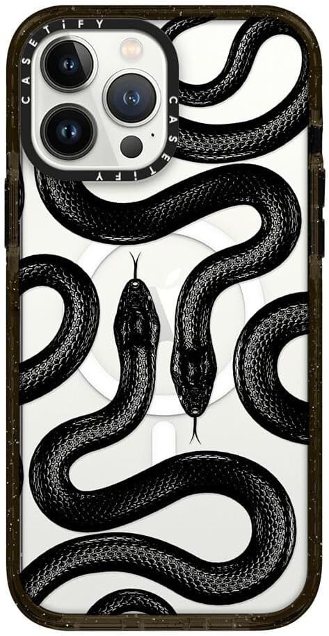 CASETiFY Impact Case for iPhone 13 Pro Max Compatible with Magsafe - Black Kingsnake - Clear Black