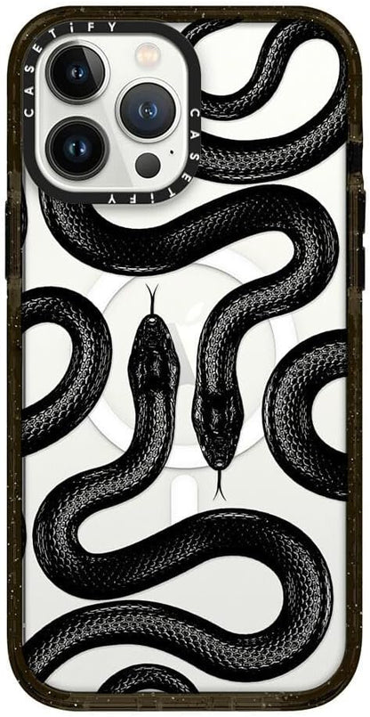 CASETiFY Impact Case for iPhone 13 Pro Max Compatible with Magsafe - Black Kingsnake - Clear Black